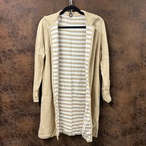 Reversible Medium Weight Long Collared Cardigan Camel Tan and White Contemporary